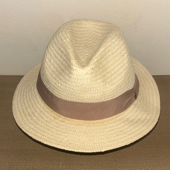 H&M Straw Cream Fedora Hat with Tan Band - Picture 2 of 5